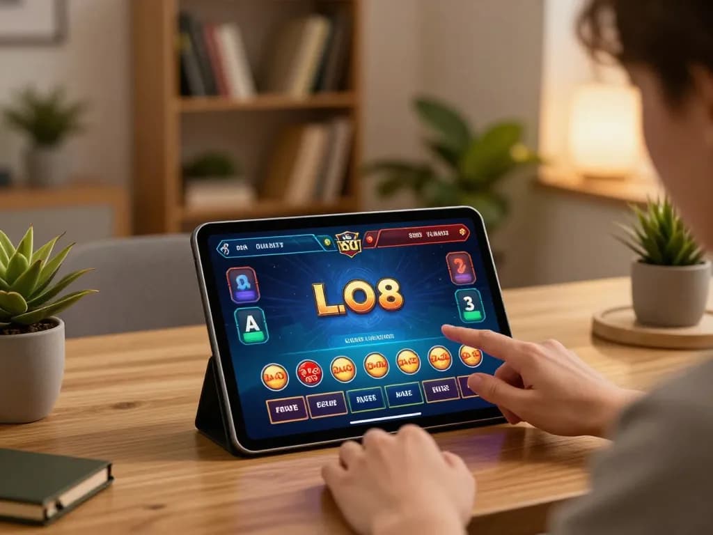 Engaging with Link O8 casino on a tablet in a cozy home office setting.