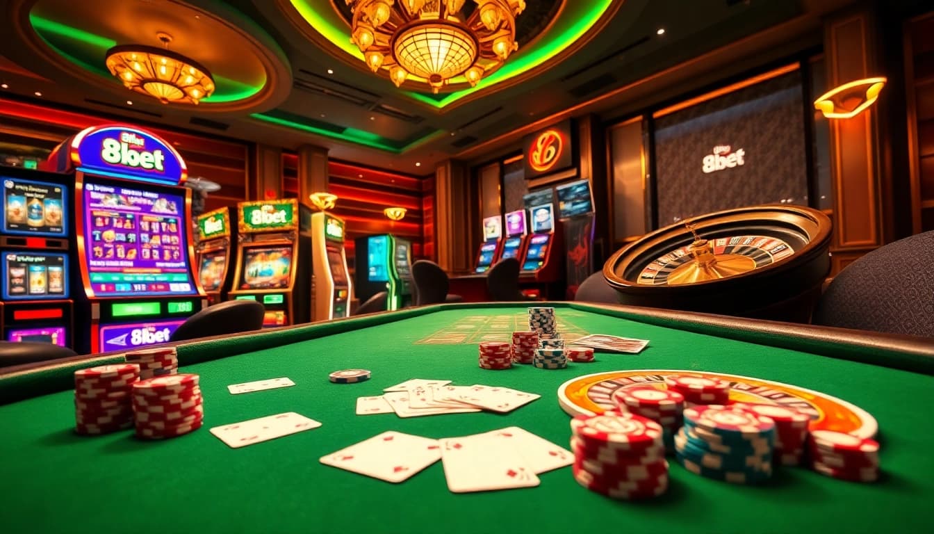 Experience thrilling gaming action at 8kbet with luxurious casino elements and an exciting atmosphere.