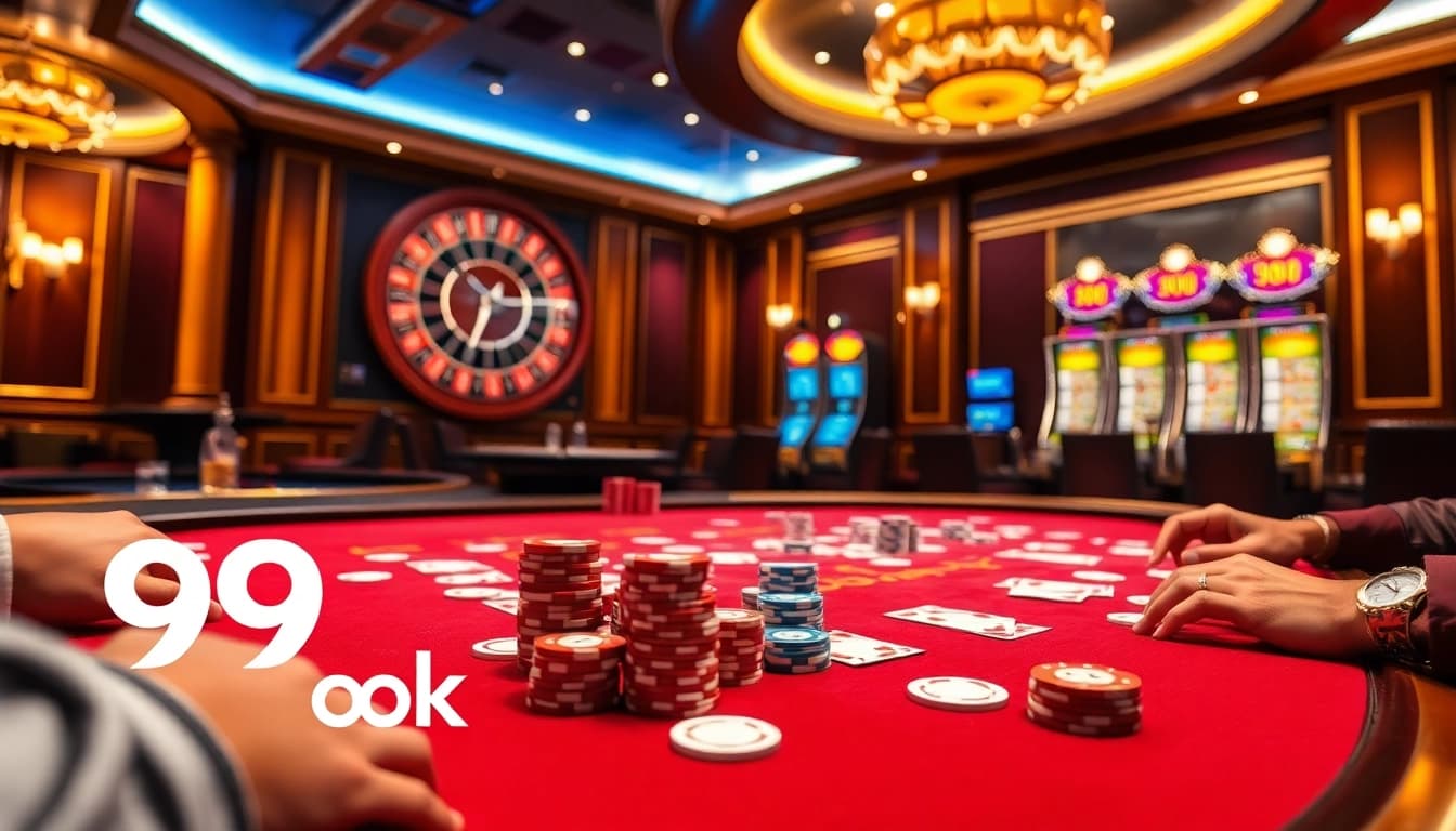 Dynamic poker game at 99ok featuring excitement and luxury in a casino atmosphere.