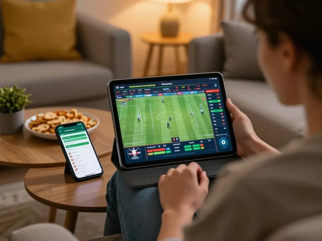 Experience dash88 sports betting excitement from the comfort of home with a tablet showing live odds.