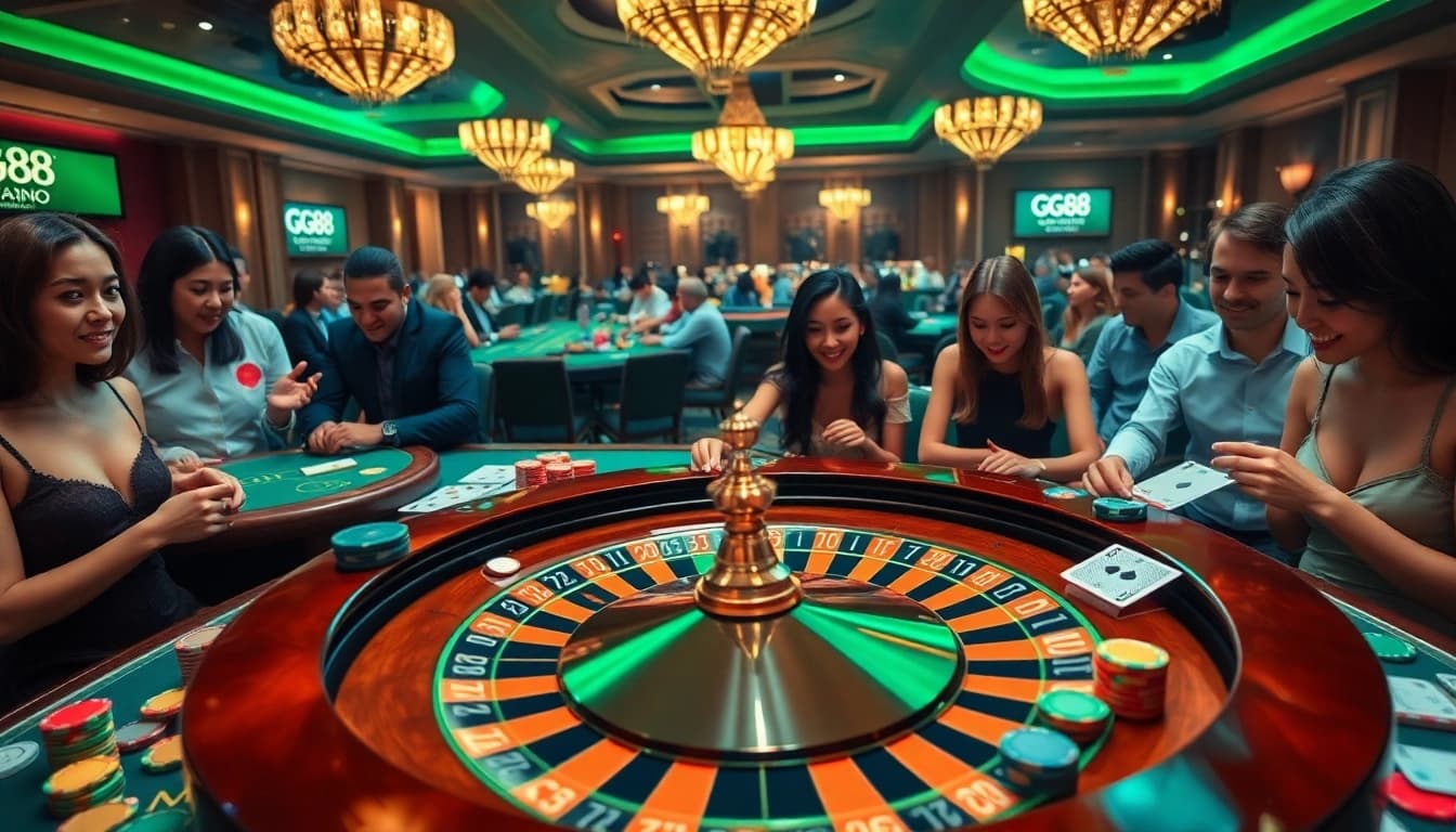 Experience the excitement of GG88 media casino, featuring vibrant roulette action and colorful betting chips.