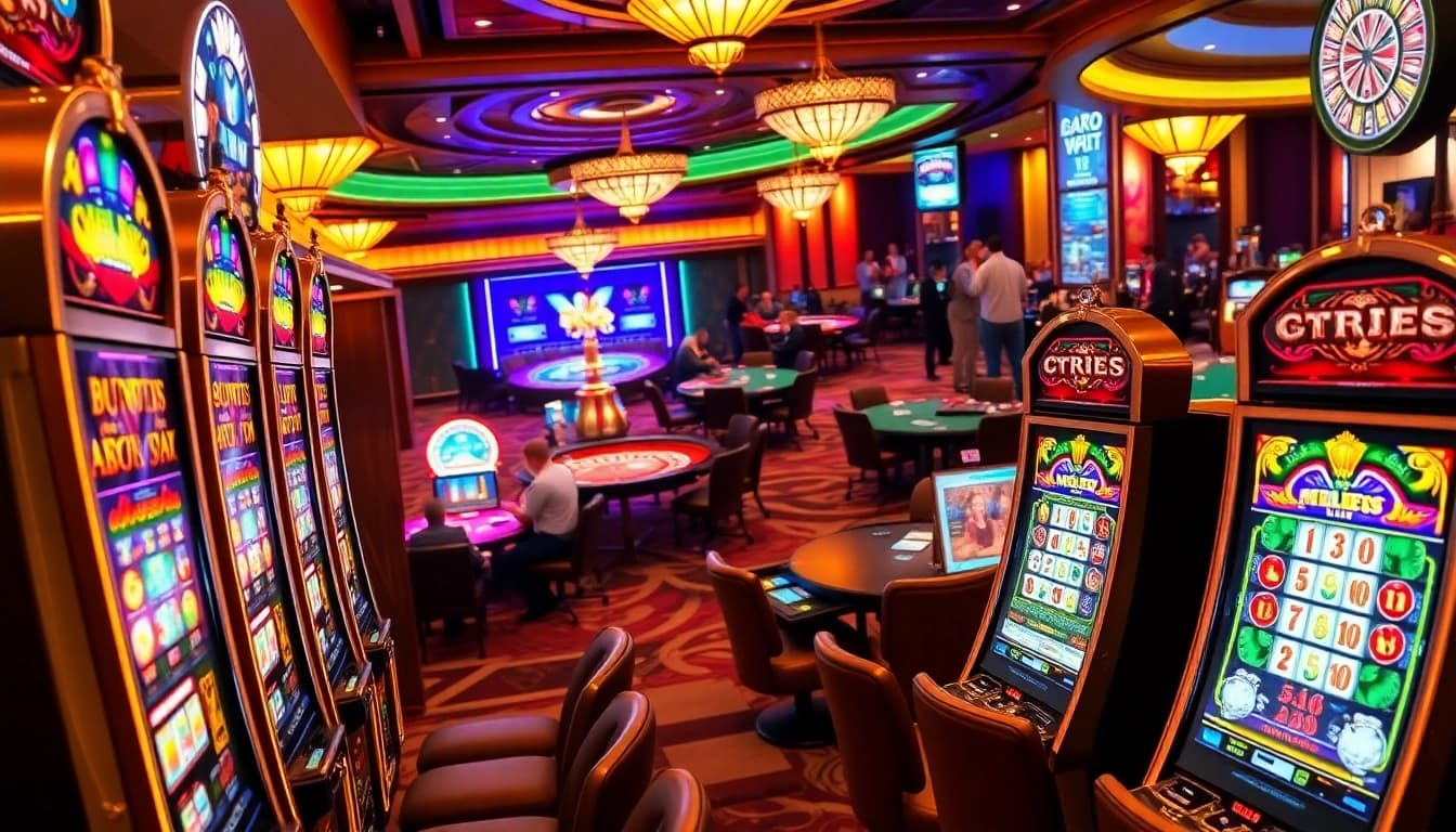 Slot machines lighting up the casino floor, inviting players to try their luck.