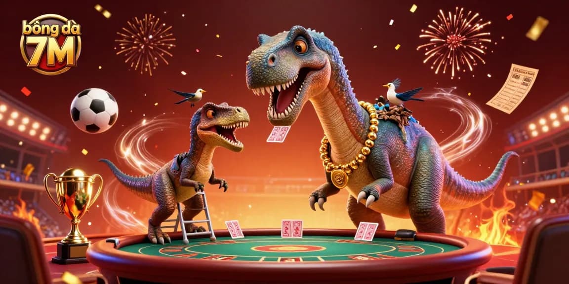 bóng đá 7M sports betting scene with dynamic 3D characters and festive elements for an engaging experience.