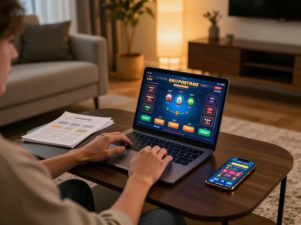 Situs indoslot88 terpercaya players enjoying online gaming experience in a cozy, modern living room setup