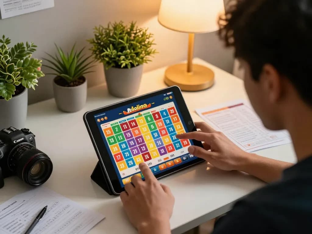 Engage in Bolagila Judi Lotto with user focused on tablet gameplay, showcasing an immersive online gambling experience.