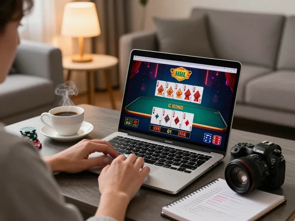 Person playing blackjack on MM99 site in modern living room, focused on strategy.