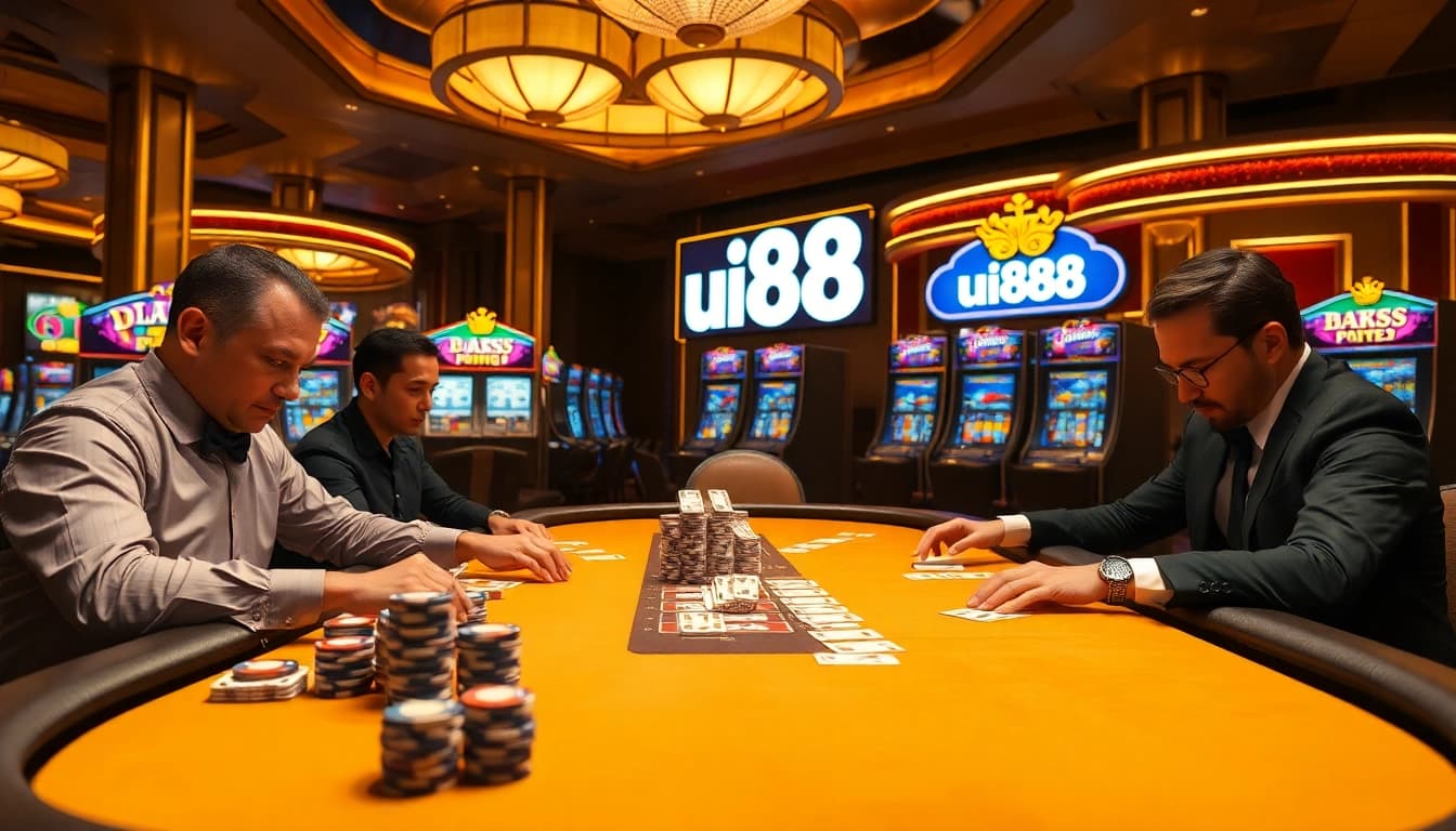 Players engaging in a high-stakes poker game at uu88 casino.