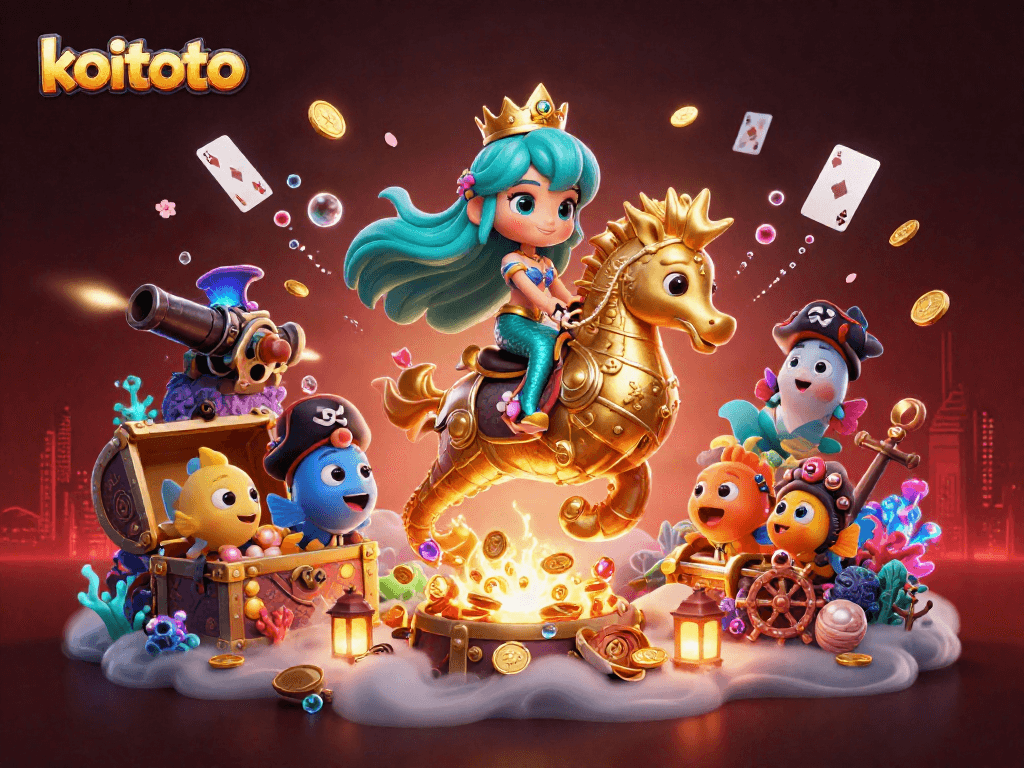 Koitoto offers thrilling underwater adventure with a mermaid princess, seahorse, and treasure in a vibrant casino scene.