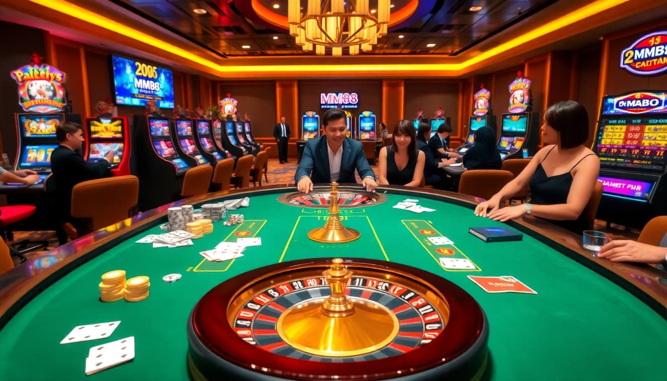 Experience thrilling gameplay at MM88 with vibrant casino tables and attentive dealers.