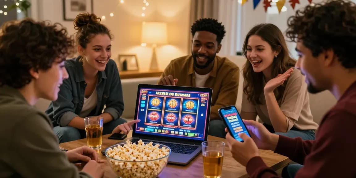Friends exploring new online casinos in the UK together on a laptop.