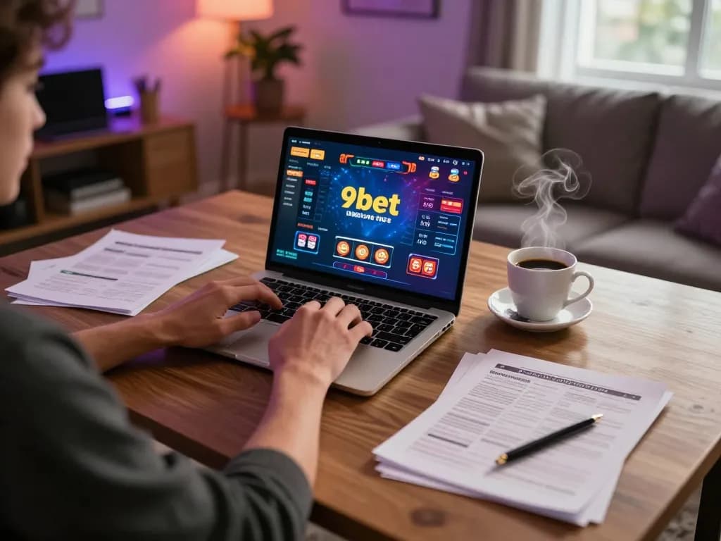 Engaging online gaming experience with 9bet displayed on laptop during a home session