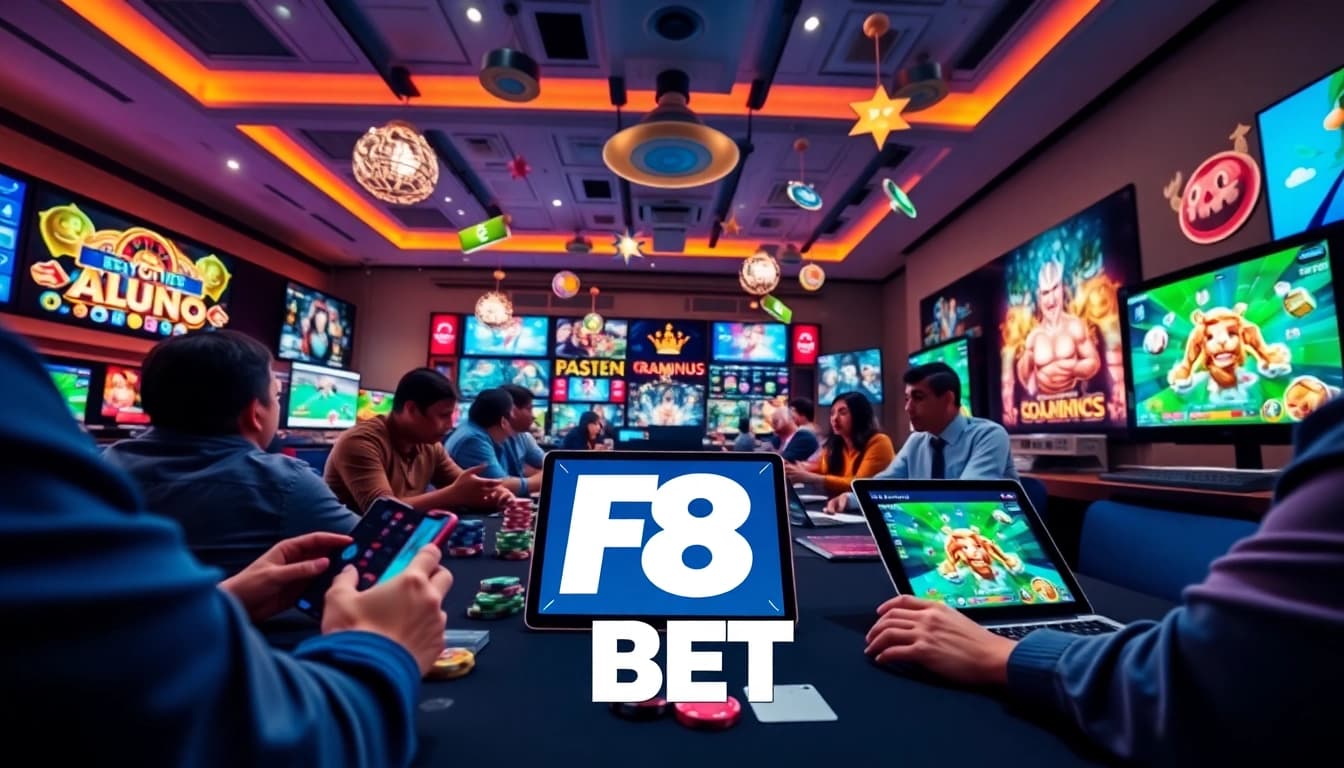 F8 BET online gaming platform with users enjoying diverse games across devices.