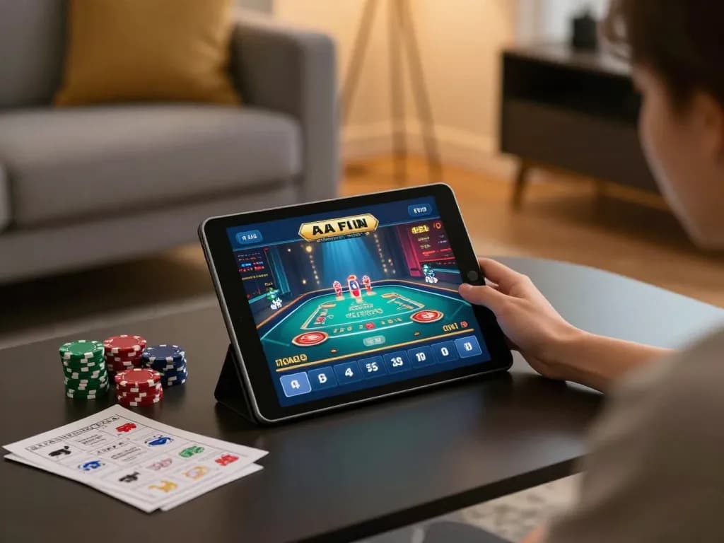 Engaging online gaming experience on lv88 with tablet showcasing casino games in a cozy setting