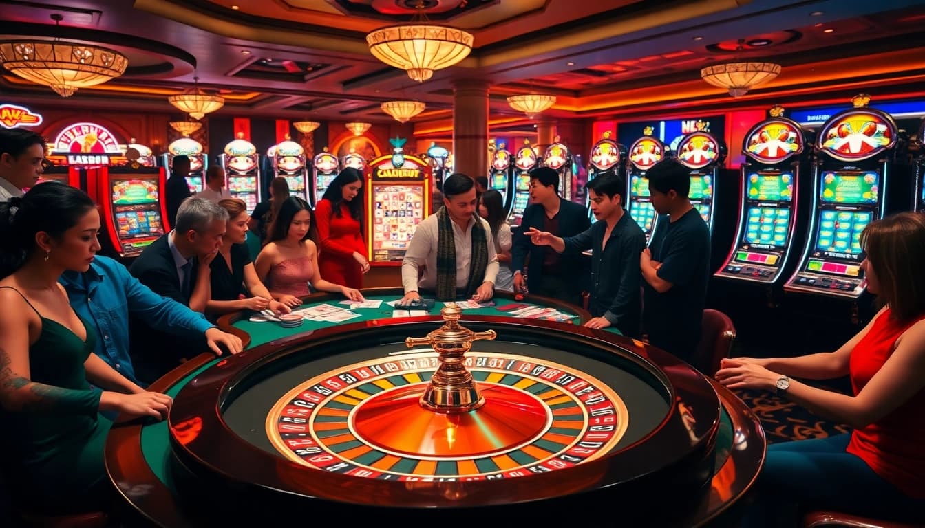 Experience an exhilarating casino scene at https://tg88m.com/ with players enjoying a lively roulette game.