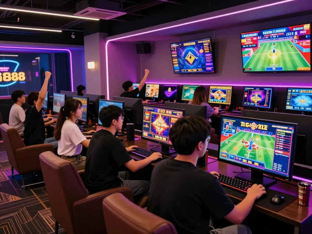 Exciting gaming scene at TG88 showcasing players engaged in online betting and celebrating wins.