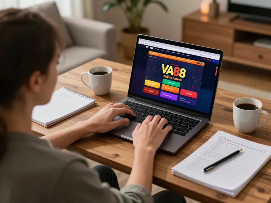 Engaged player navigating VA88 online casino platform for immersive gaming experience