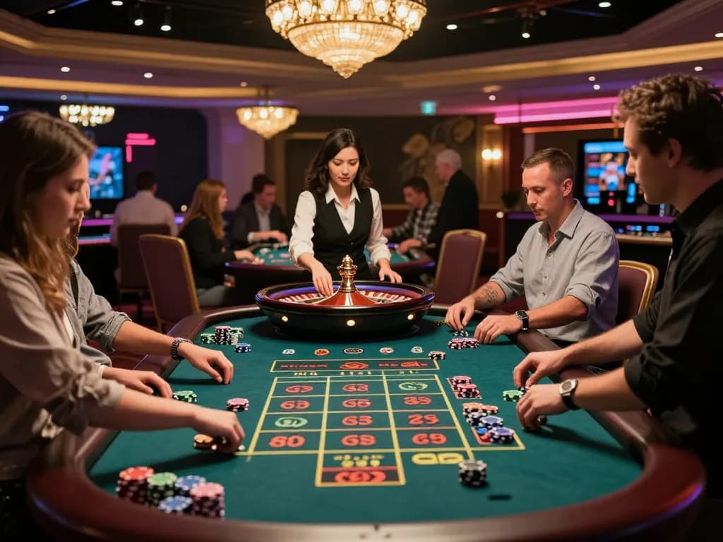 Engaging gameplay on go99 casino platform, showcasing exciting roulette wheel spin amidst vibrant casino lights