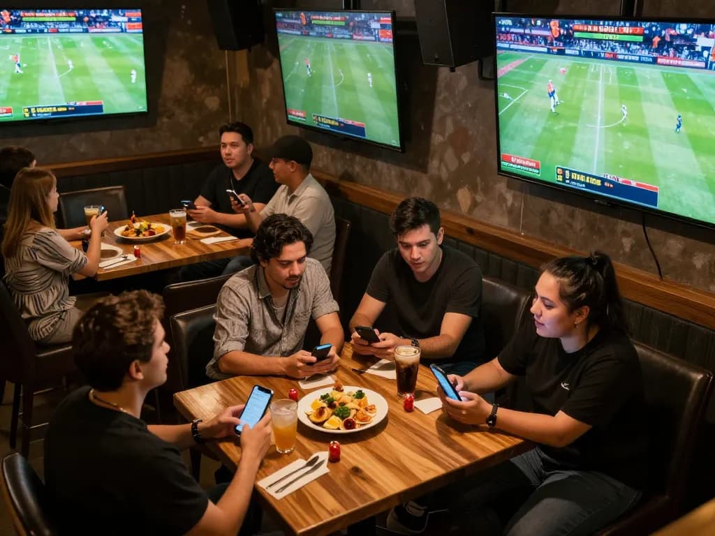 View of enthusiastic sports fans placing bets on kèo nhà cái during a live game at a sports bar.