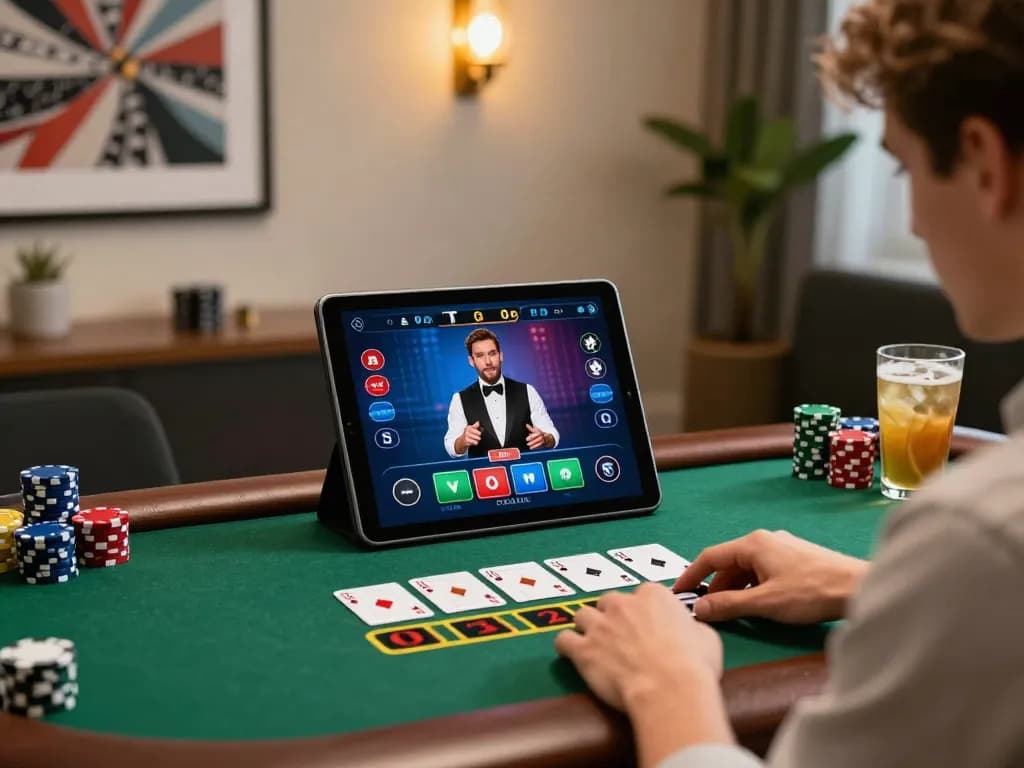 KDTOTO player's engaging in a live dealer blackjack game on tablet, emphasizing immersive online gambling.