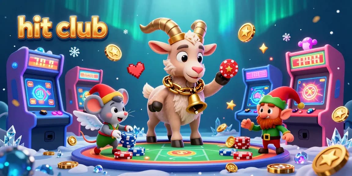 Experience the vibrant gaming action of hit club's casino with Krampus and whimsical characters stealing chips.