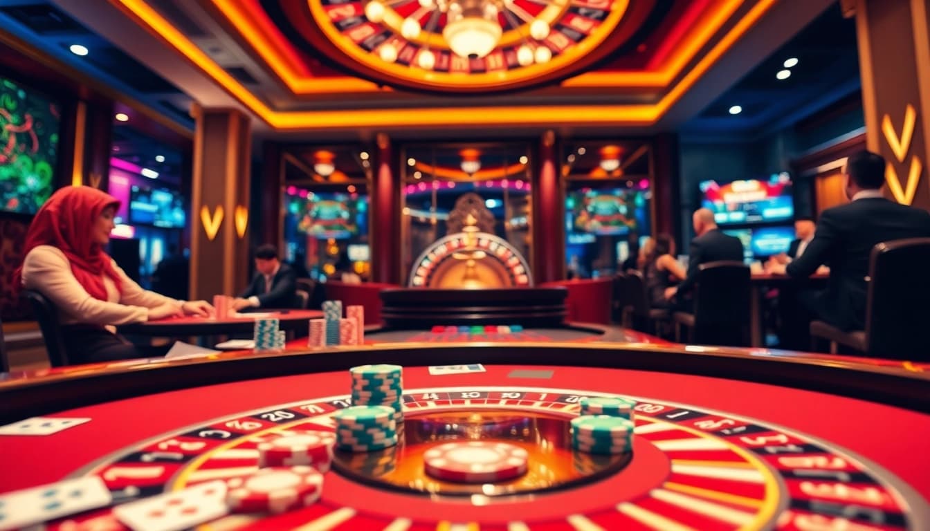 Experience the excitement of gambling with Rikvip at a lively casino table filled with vibrant action.