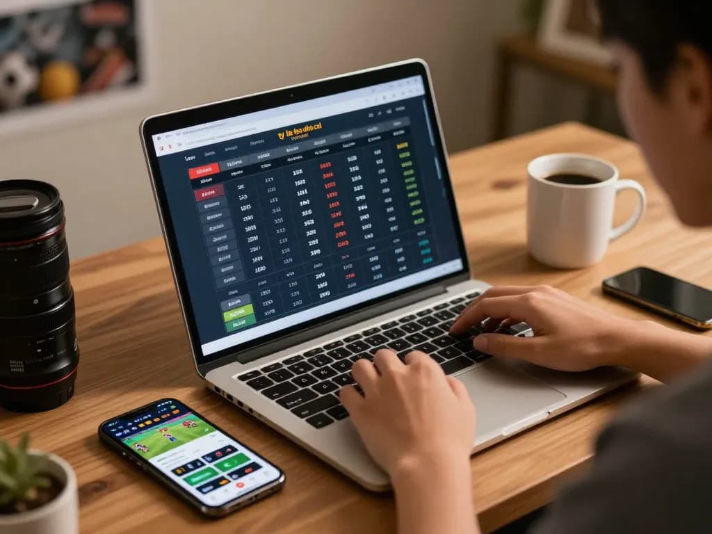 Engaging online betting scene showing ty le keo nha cai odds on laptop with sports betting interface.