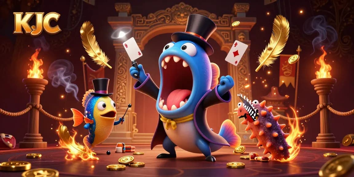 KJC showcases a magical card trick scene with deep-sea creatures amidst a vibrant casino atmosphere.
