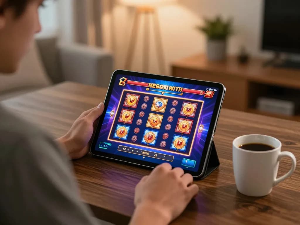 Pemain yang terlibat menikmati permainan kasino di tablet di rumah, merenungkan strategi creativeblogposts untuk perjudian optimal