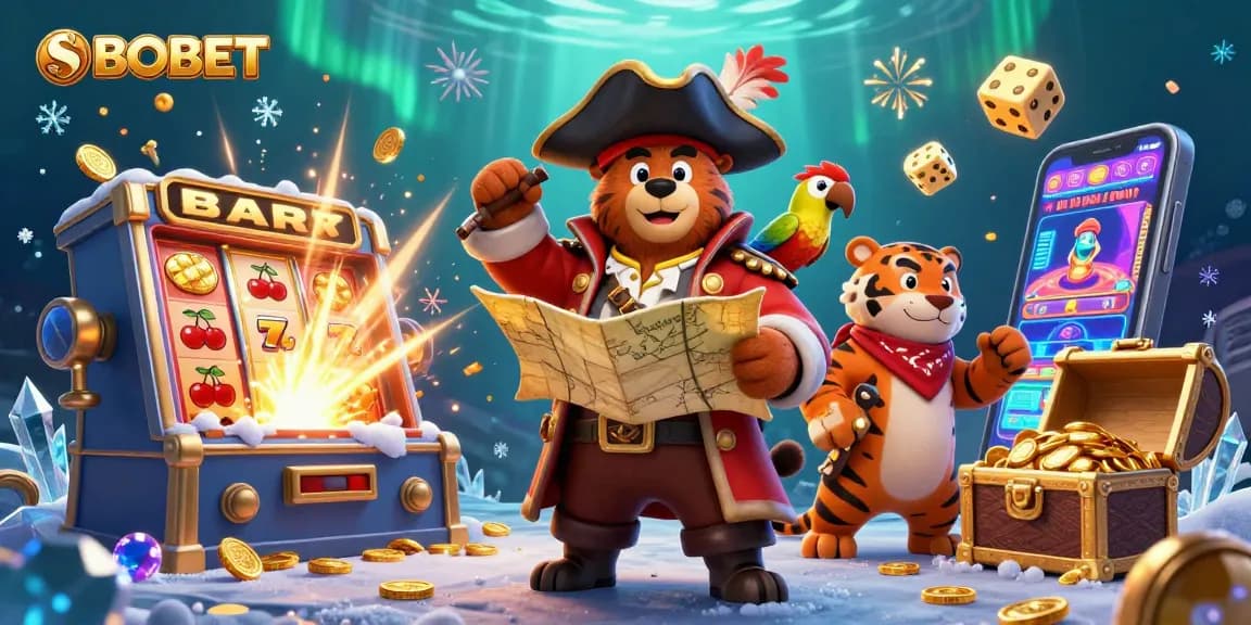 SBOBET offers exciting online betting with a vibrant pirate-themed casino scene showcasing dynamic gameplay elements