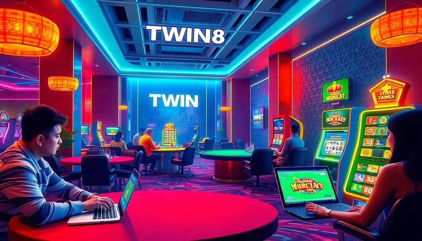 Exciting scene of players enjoying various games on the cổng game twin68 platform, showcasing vibrant casino atmosphere.