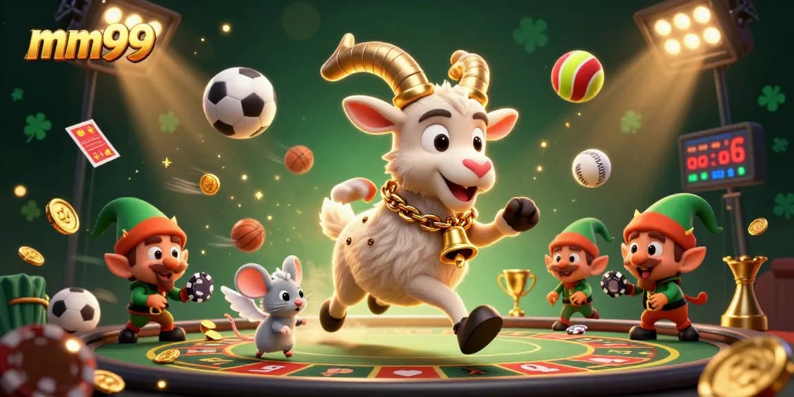 Experience thrilling wins with mm99 in a vibrant casino scene filled with fun characters and casino elements.
