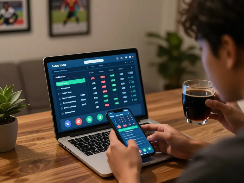 Engaging with soi keo nha cai betting interface on smartphone in a cozy home environment.