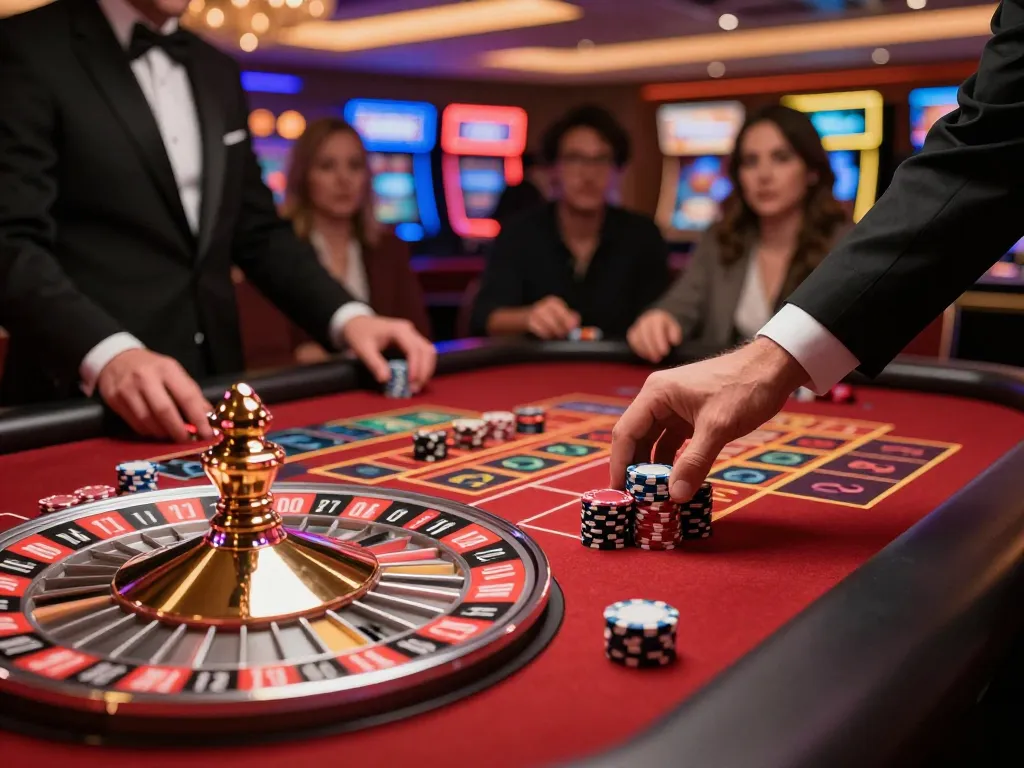 Players engage in thrilling roulette game at a luxury casino, placing bets on sky88.