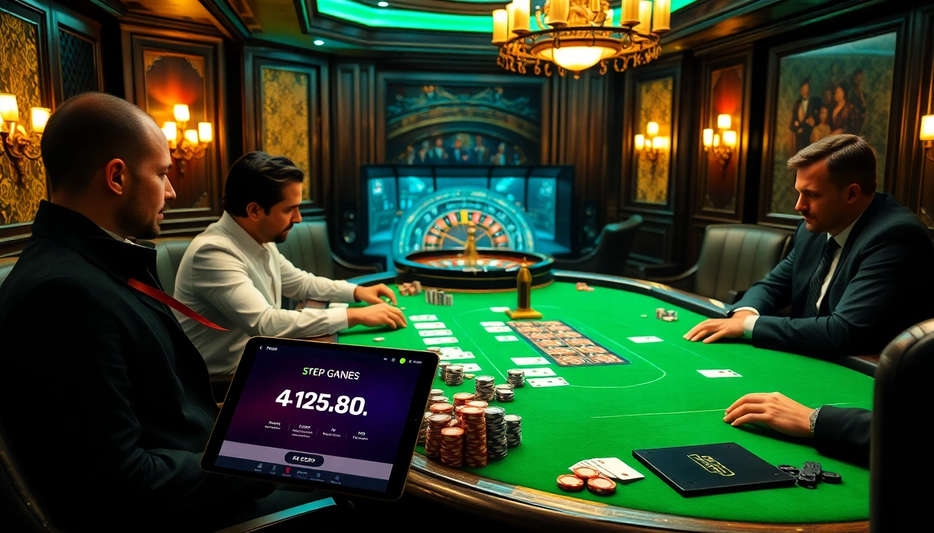 Exciting poker game at a luxury casino scene representing https://bong88.casa/ with vibrant chips and cards.