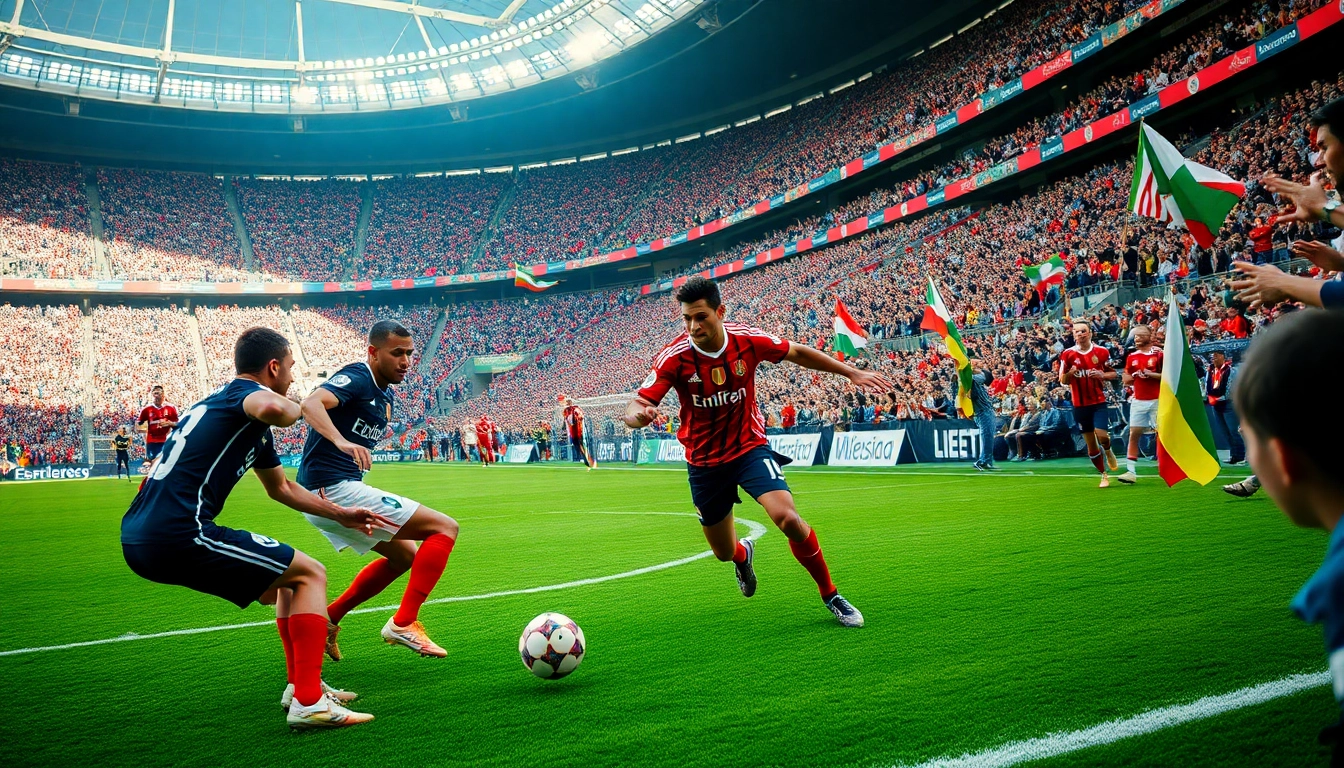Exciting match action from the giải vô địch bóng đá ý serie a, showcasing players and cheering fans in a vibrant stadium.