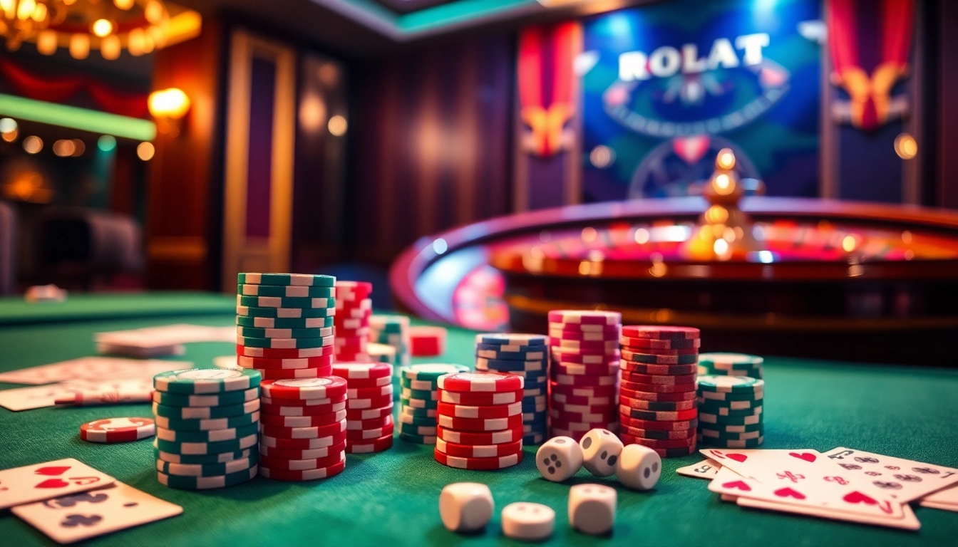 Exciting poker game scene showcasing i9bet chips and cards, reflecting the thrill of casino gaming.