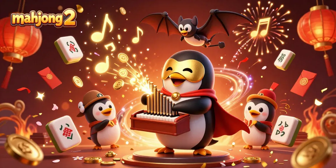 Experience mahjong 2 excitement as animated characters celebrate with tiles, coins, and festive decorations.