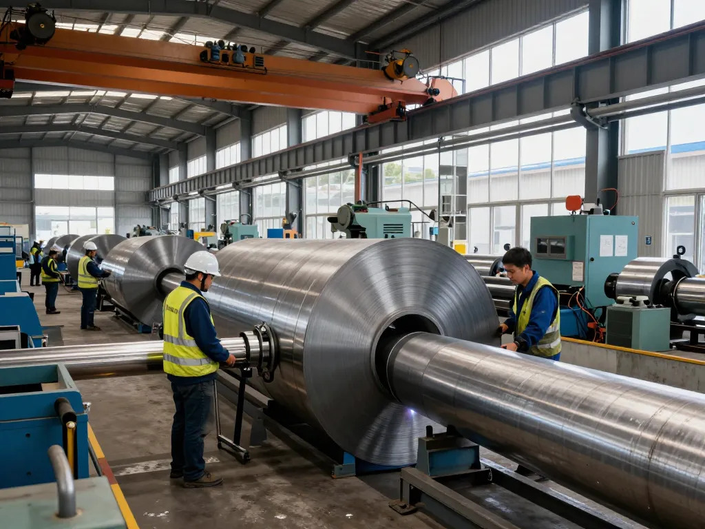 Workers examining sumwin stainless steel materials in an industrial setting.
