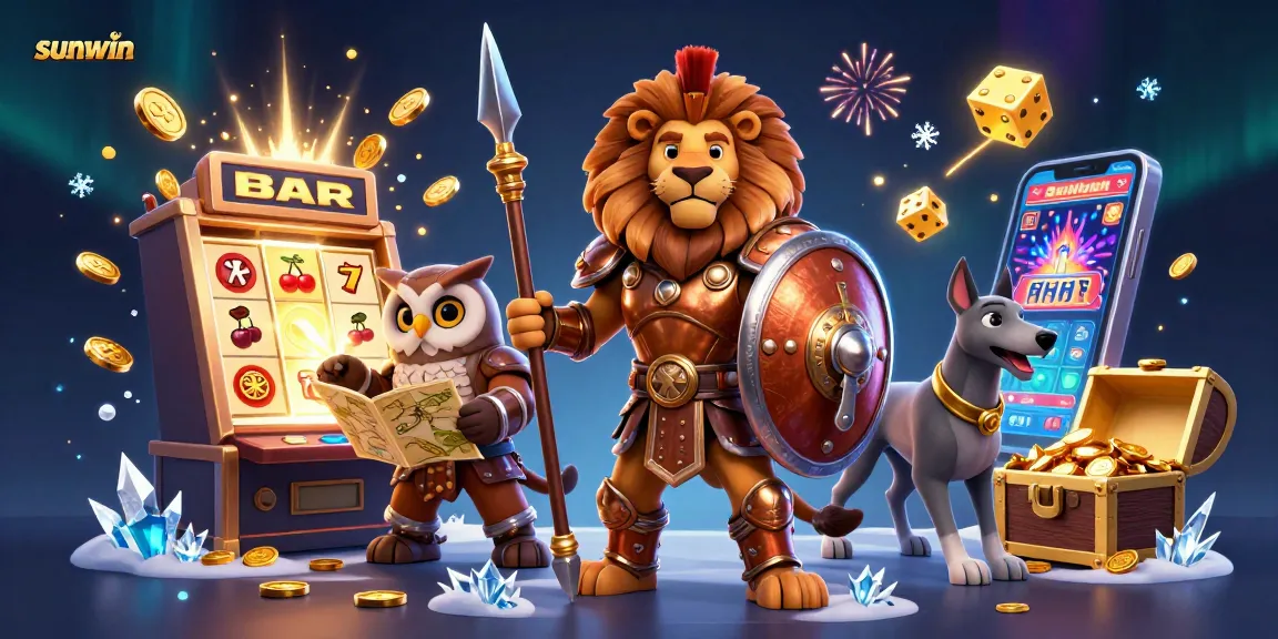 Engage with sunwin's vibrant 3D casino scene showcasing characters and explosive gaming elements.