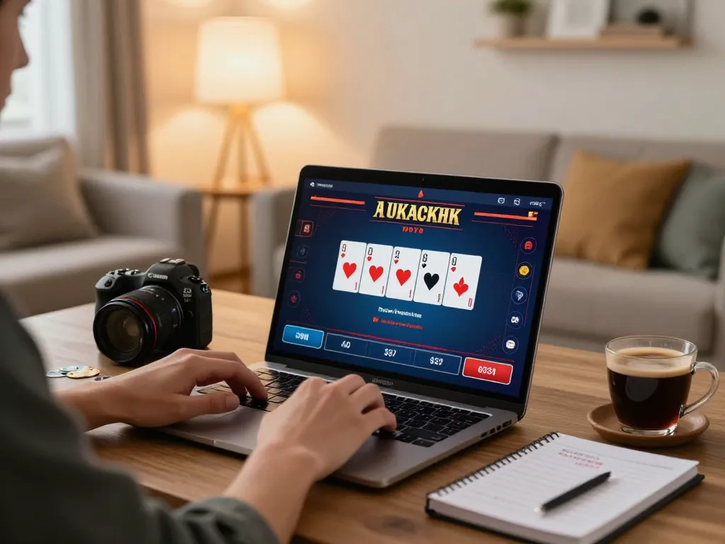 Online gaming with 388bet: Engaging user at a laptop for strategic casino play.