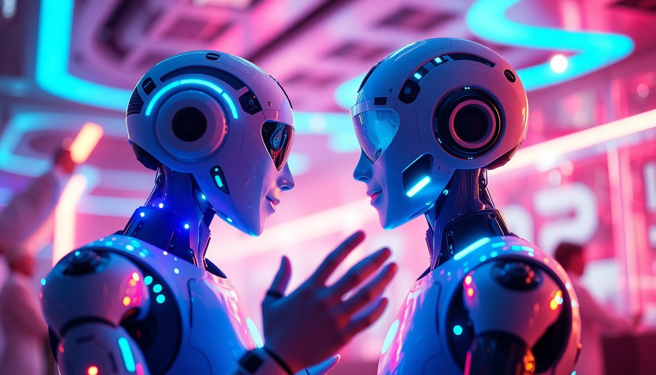 Engaging scene of a friendly AI character interacting with a user, showcasing the essence of crush on ai in a futuristic setting.