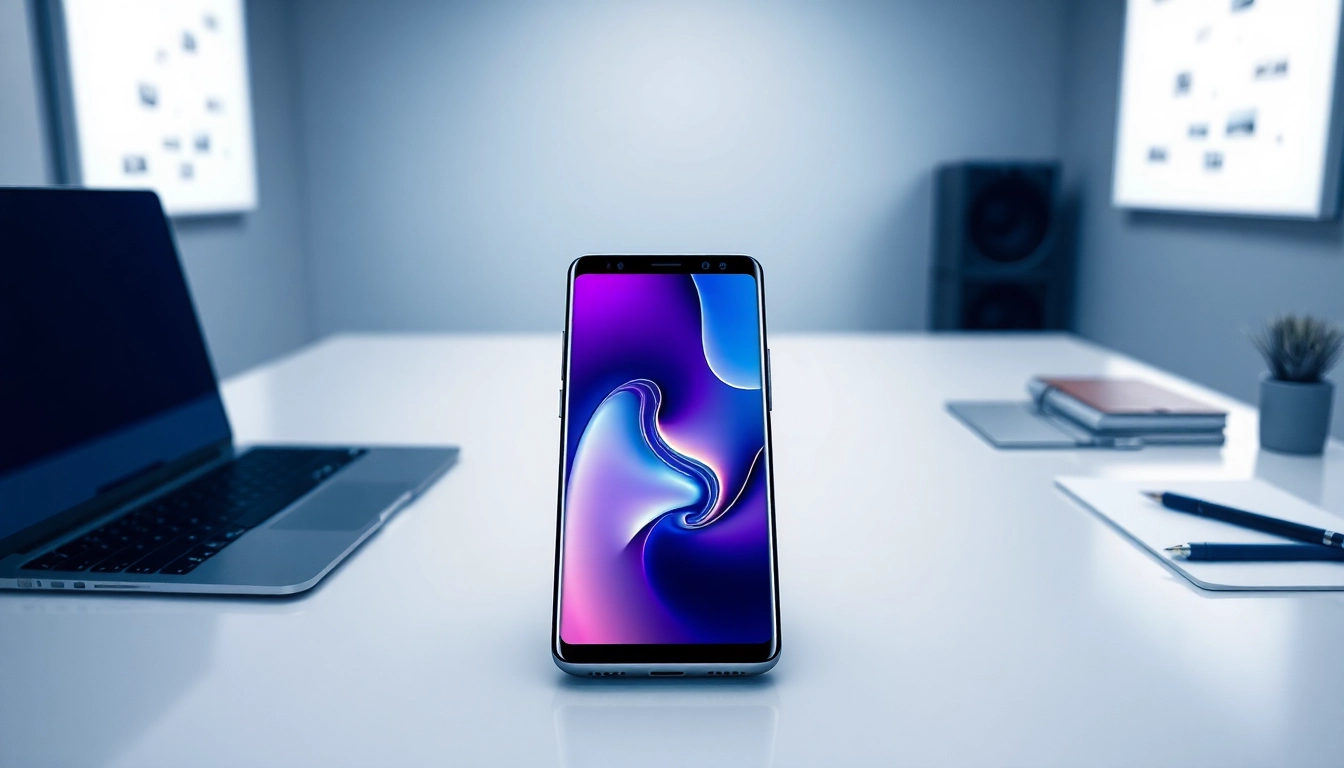 Samsung Galaxy S8 smartphone featuring its vibrant display on a modern desk