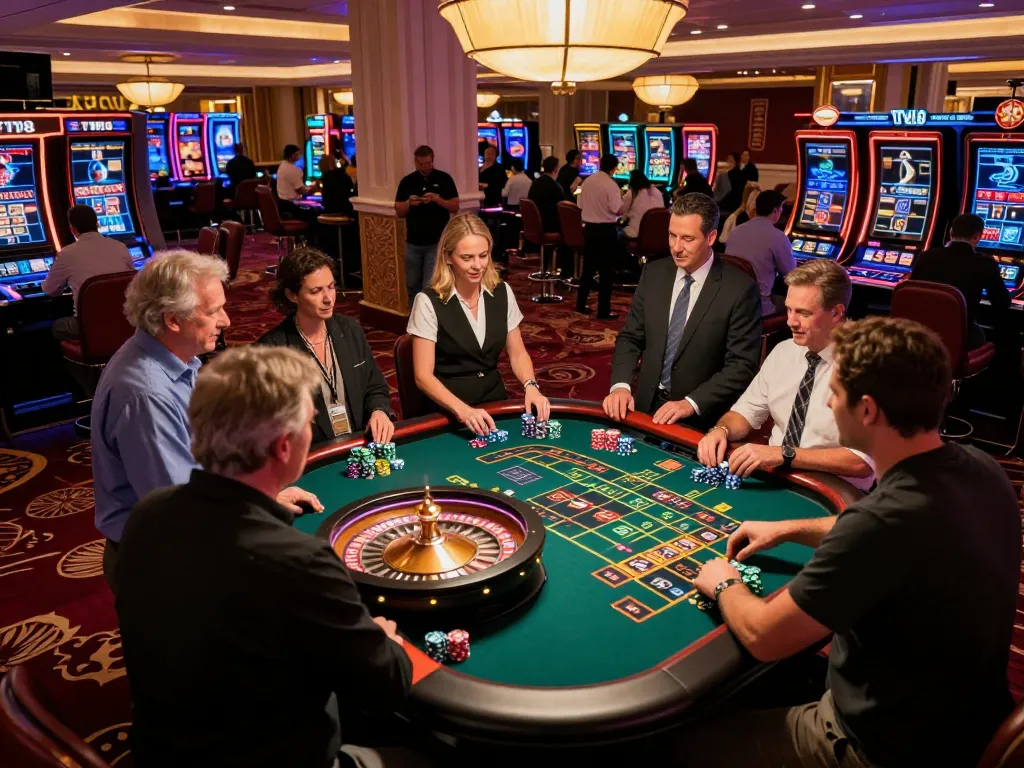 Gamblers placing bets at a roulette table in a vibrant Las Vegas casino, showcasing TT88 strategies in action.