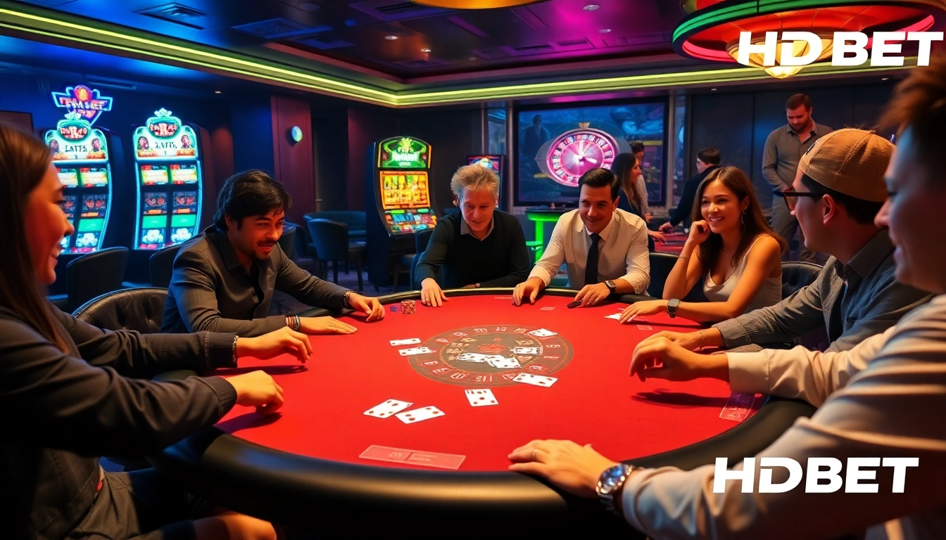HDBET players enjoying a luxurious casino experience at a poker table.