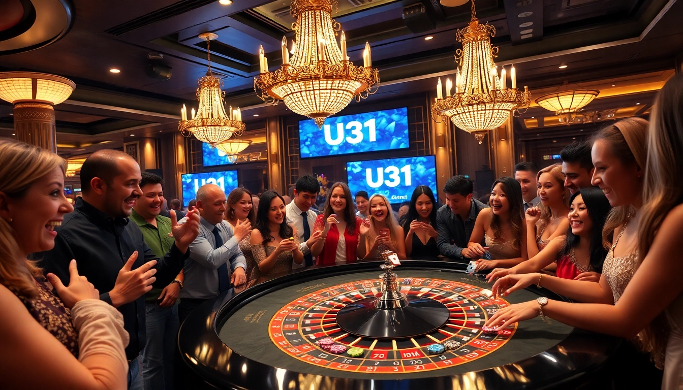 Play exciting roulette with U31 at a luxurious casino scene filled with colorful chips and cards.