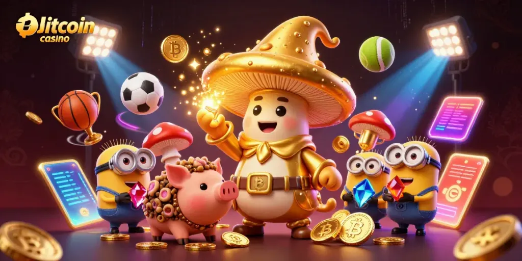 Engage in the magic of the bitcoin casino with enchanted characters and dynamic game elements.