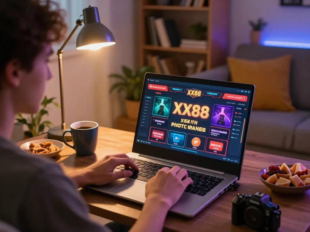 Engaging gameplay on XX88 online casino platform with a player using a laptop in a cozy home setting