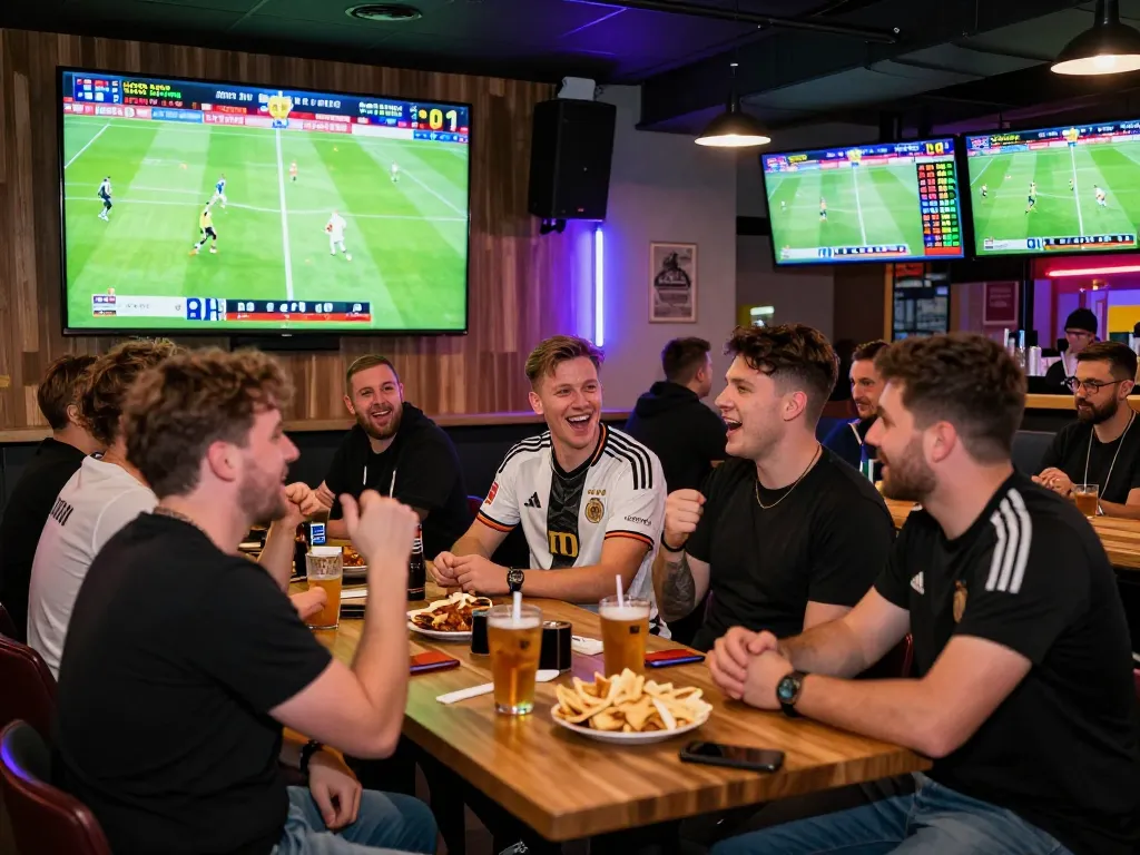 Exciting kèo bóng đá đức betting atmosphere in a sports bar during a Bundesliga game.