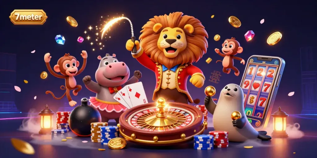 Engage with thrilling sports betting at 7meter featuring dynamic characters and vibrant casino elements.