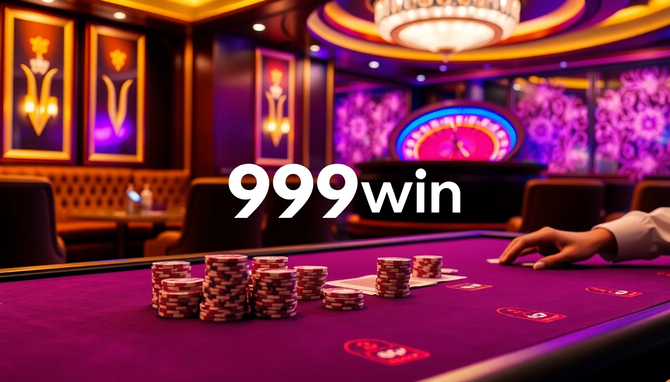 Experience the thrill of 99win with an elegant poker table and dazzling casino ambiance.